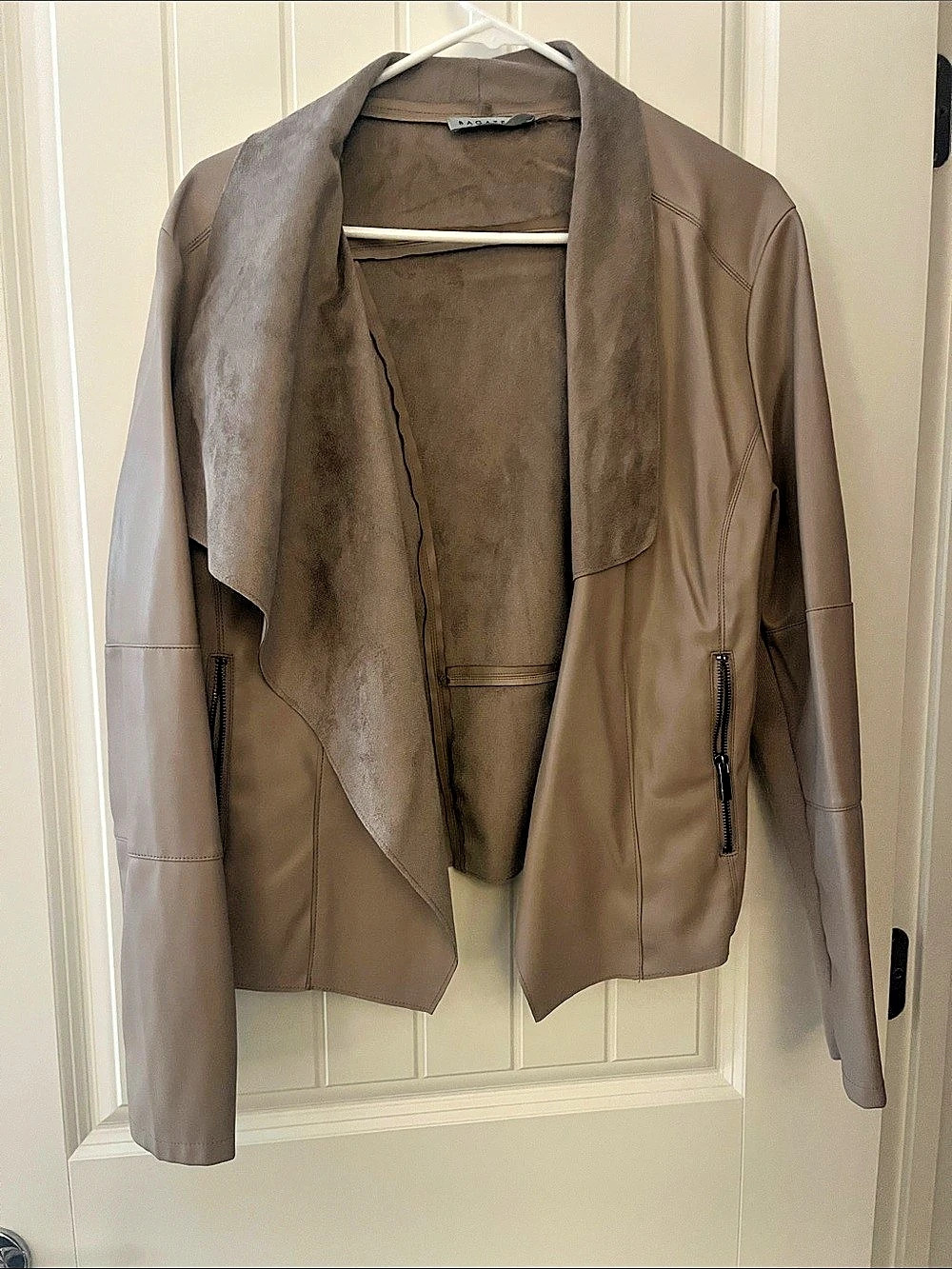 Bagatelle Faux Suede Drape Front Jacket in Brown